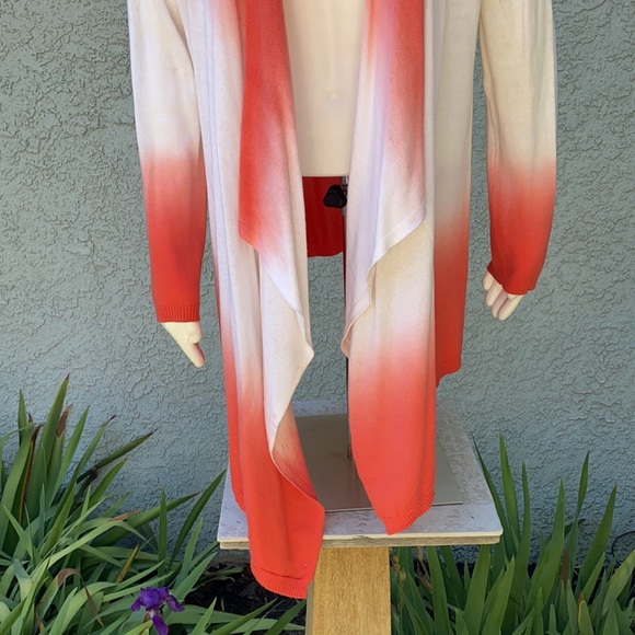 Verve Ami Tie Dye Red White Asymmetrical Waterfall Drape Cardigan Sweater - Picture 2 of 7
